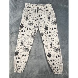 Disney Nightmare Before Christmas Joggers Sweatpants White Elastic Waist Cuffs M